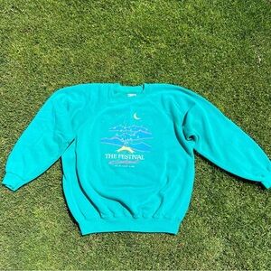 VTG 80s Festival at Sandpoint Teal Concert Sweatshirt Mountain Sky Hanes XL USA